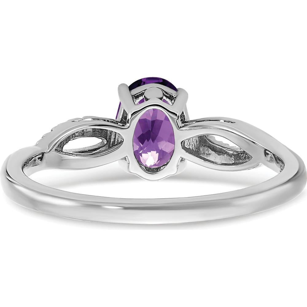 14K White Gold Oval Amethyst and Diamond Ring - 0.714 Carat Amethyst, 0.048 Carat Total Diamond Weight by 0