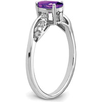 14K White Gold Oval Amethyst and Diamond Ring - 0.714 Carat Amethyst, 0.048 Carat Total Diamond Weight by 0