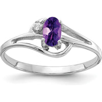 14K White Gold Oval Amethyst and Diamond Ring with 0.20 Carat Amethyst and 0.012 Carat Diamond Accent by Monteluci Fine Jewelry