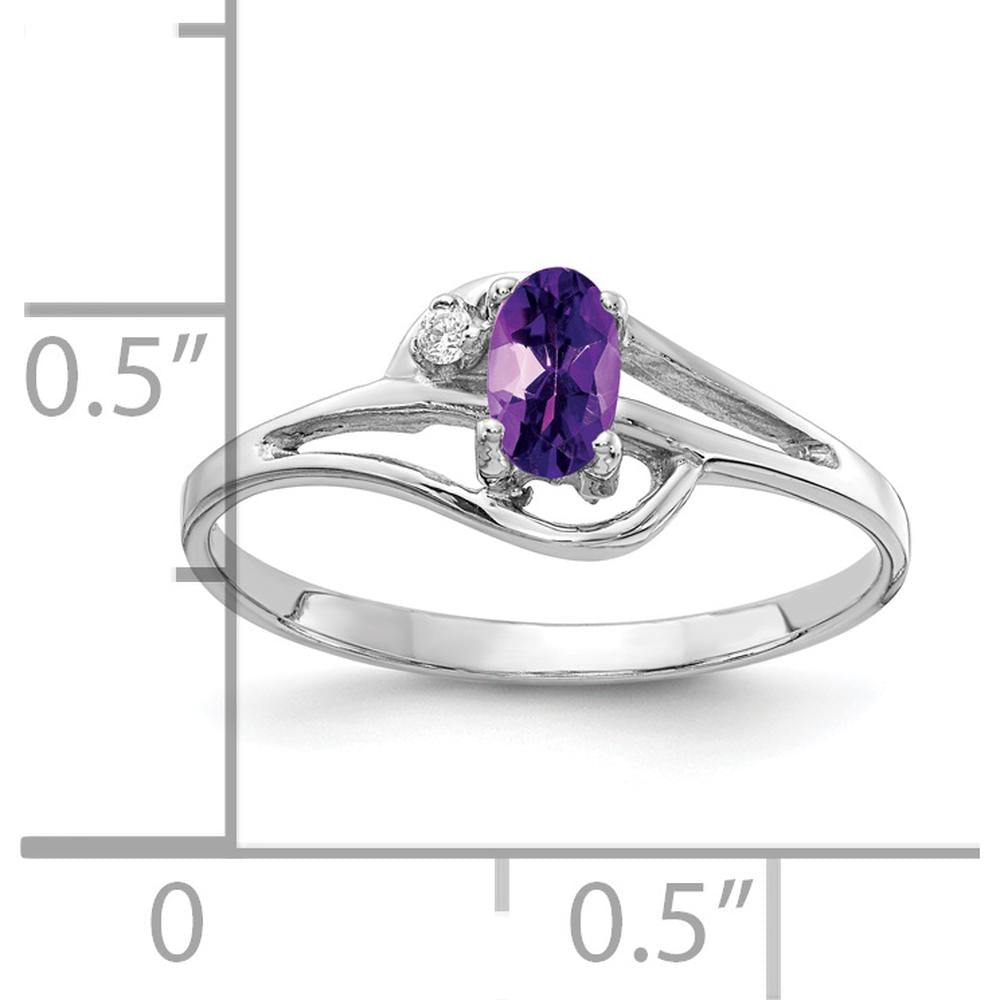 14K White Gold Oval Amethyst and Diamond Ring with 0.20 Carat Amethyst and 0.012 Carat Diamond Accent by Monteluci Fine Jewelry