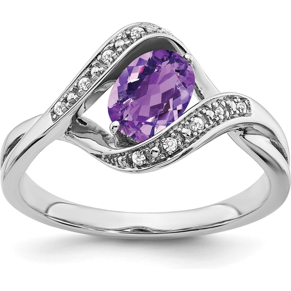 14K White Gold Oval Amethyst and Diamond Ring with 0.714 Carat Amethyst and 0.05 Carat Diamonds by 0