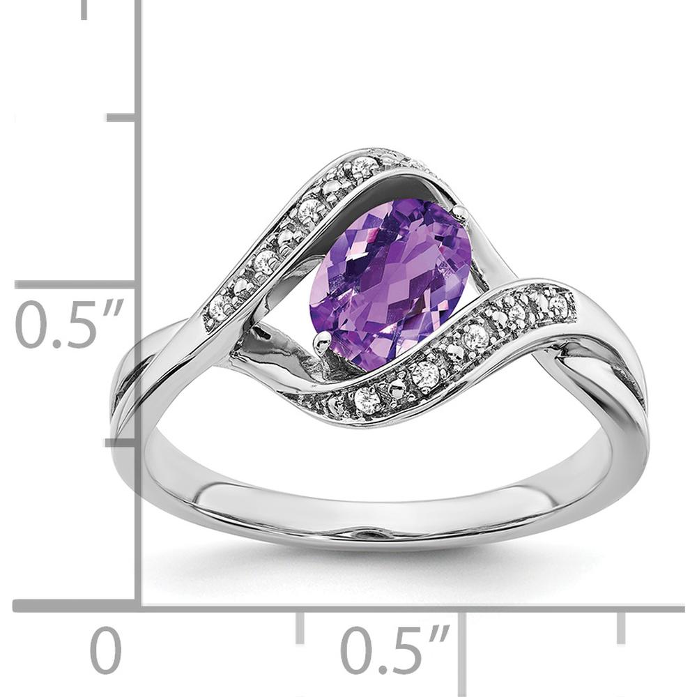 14K White Gold Oval Amethyst and Diamond Ring with 0.714 Carat Amethyst and 0.05 Carat Diamonds by 0
