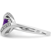 14K White Gold Oval Amethyst and Diamond Ring with 0.714 Carat Amethyst and 0.05 Carat Diamonds by 0