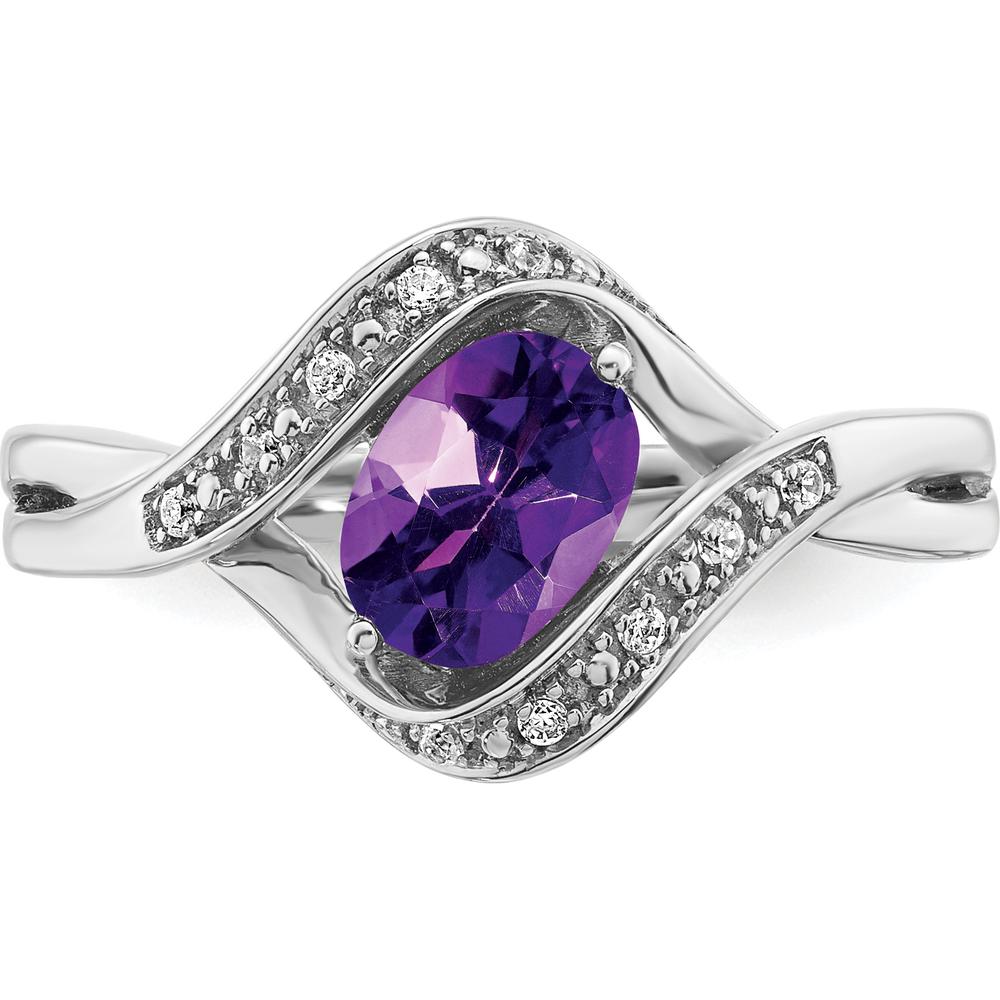 14K White Gold Oval Amethyst and Diamond Ring with 0.714 Carat Amethyst and 0.05 Carat Diamonds by 0