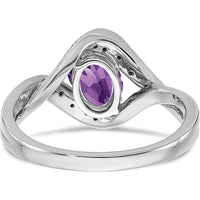 14K White Gold Oval Amethyst and Diamond Ring with 0.714 Carat Amethyst and 0.05 Carat Diamonds by 0