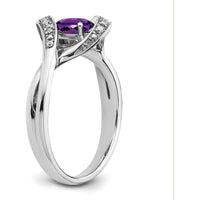 14K White Gold Oval Amethyst and Diamond Ring with 0.714 Carat Amethyst and 0.05 Carat Diamonds by 0