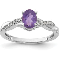 14K White Gold Oval Amethyst and Diamond Ring with 14 Round Diamonds - 0.006 Carat Total Diamond Weight by 0
