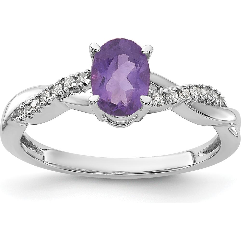 14K White Gold Oval Amethyst and Diamond Ring with 14 Round Diamonds - 0.006 Carat Total Diamond Weight by 0