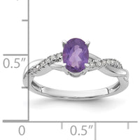 14K White Gold Oval Amethyst and Diamond Ring with 14 Round Diamonds - 0.006 Carat Total Diamond Weight by 0