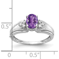 14K White Gold Oval Amethyst and Diamond Ring with Milgrain Detail - 0.75 Carat Amethyst, 0.07 Carat Total Diamond Weight by Monteluci Fine Jewelry