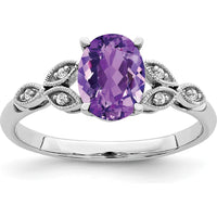 14K White Gold Oval Amethyst and Diamond Ring with Round Diamonds - 1.105 Carat Total Amethyst Weight by 0