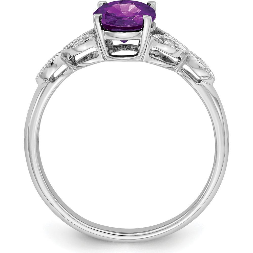 14K White Gold Oval Amethyst and Diamond Ring with Round Diamonds - 1.105 Carat Total Amethyst Weight by 0