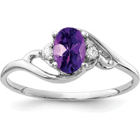 14K White Gold Oval Amethyst and Diamond Ring with Two Round Diamonds - 0.44 Carat Total Gemstone Weight by Monteluci Fine Jewelry