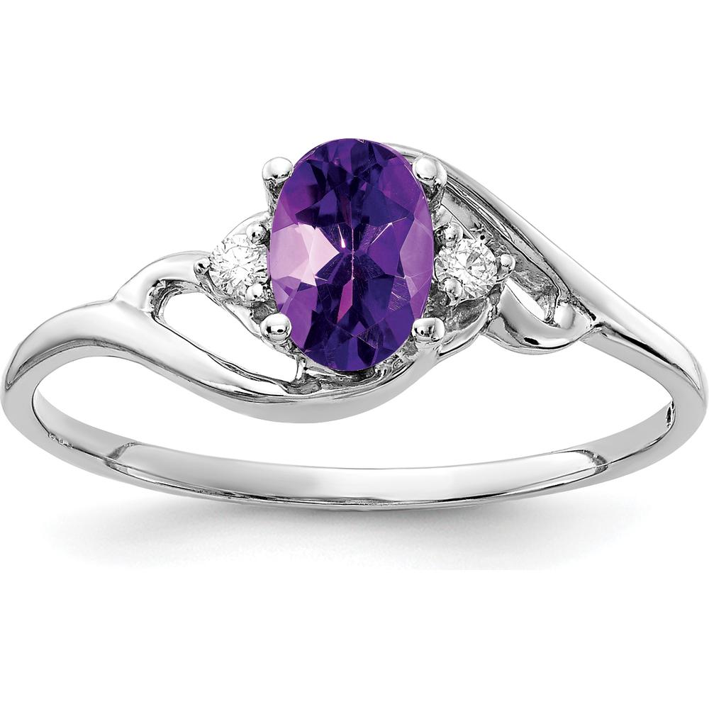14K White Gold Oval Amethyst and Diamond Ring with Two Round Diamonds - 0.44 Carat Total Gemstone Weight by Monteluci Fine Jewelry