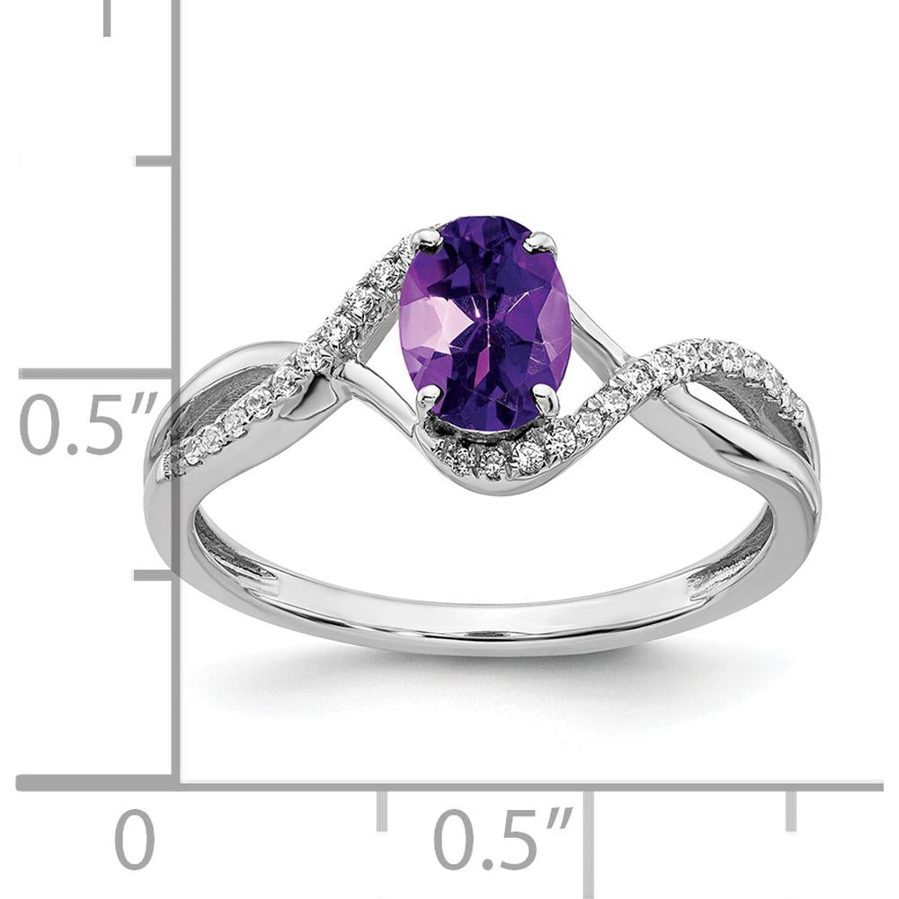 14K White Gold Oval Amethyst and Diamond Twist Ring - 0.72 Carat Total Gem Weight by 0