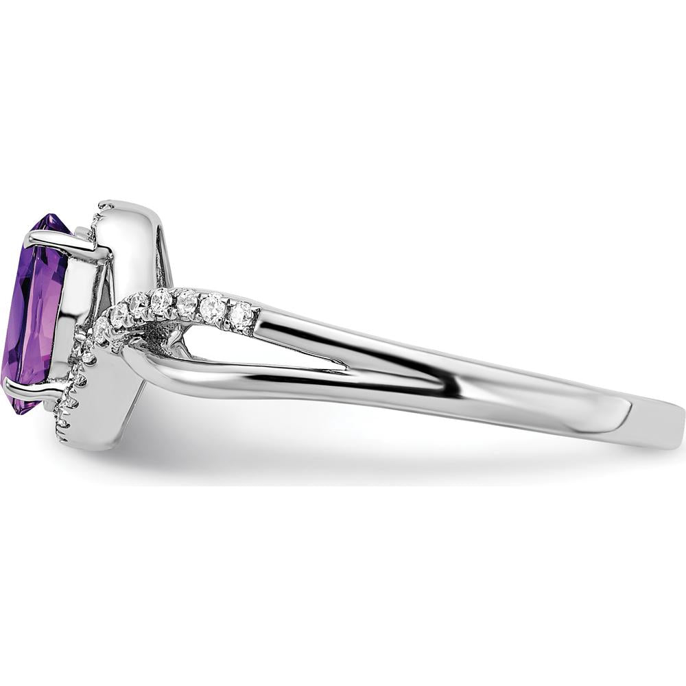 14K White Gold Oval Amethyst and Diamond Twist Ring - 0.72 Carat Total Gem Weight by 0