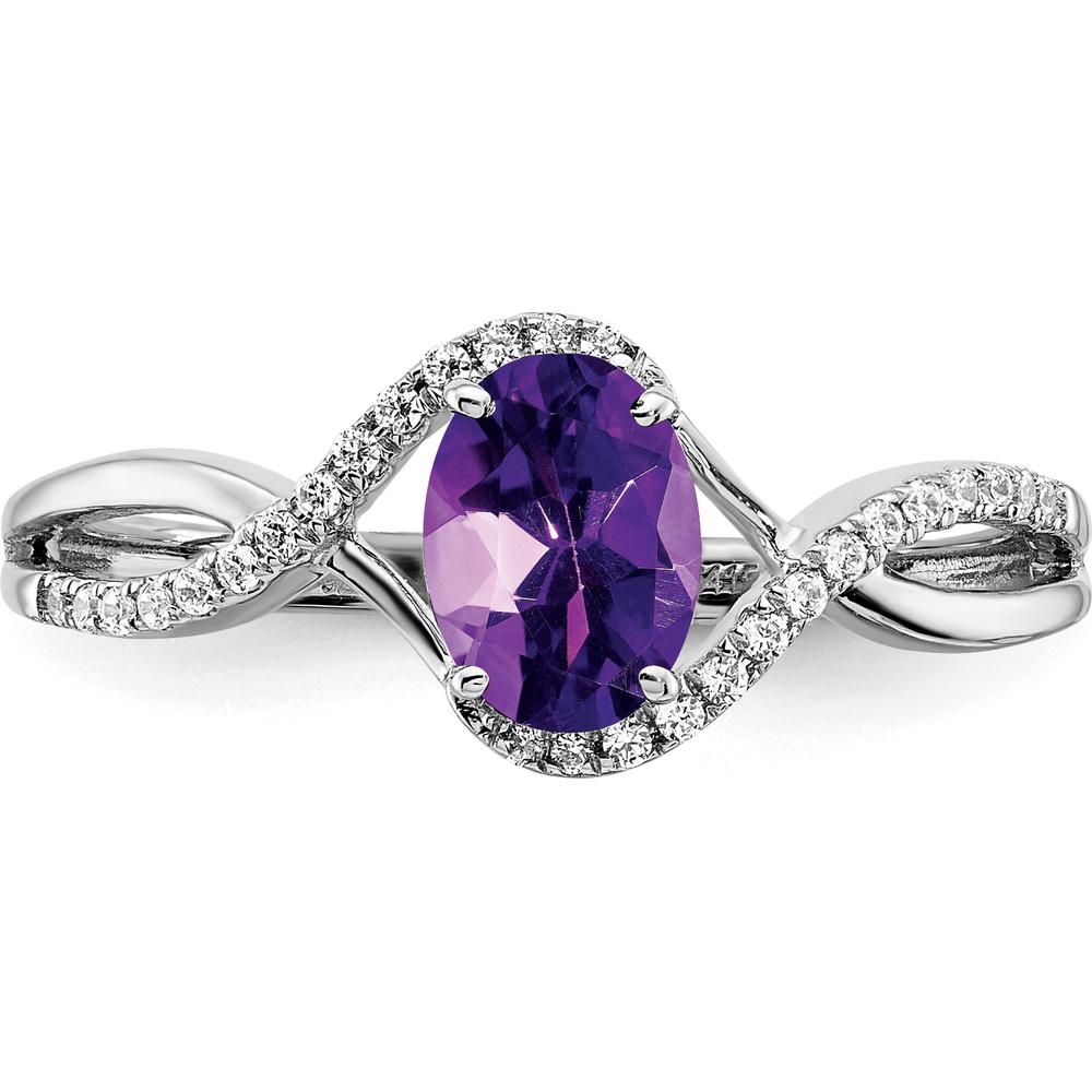 14K White Gold Oval Amethyst and Diamond Twist Ring - 0.72 Carat Total Gem Weight by 0