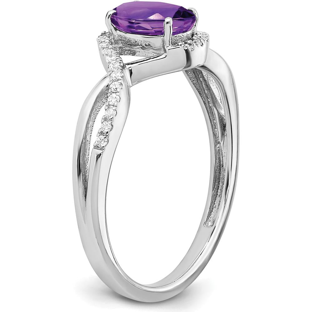 14K White Gold Oval Amethyst and Diamond Twist Ring - 0.72 Carat Total Gem Weight by 0