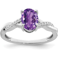 14K White Gold Oval Amethyst and Diamond Twist Ring - 1.105 Carat Amethyst and 0.07 Carat Total Diamond Weight by 0