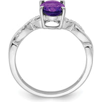 14K White Gold Oval Amethyst and Diamond Twist Ring - 1.105 Carat Amethyst and 0.07 Carat Total Diamond Weight by 0