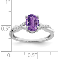 14K White Gold Oval Amethyst and Diamond Twist Ring - 1.105 Carat Amethyst and 0.07 Carat Total Diamond Weight by 0
