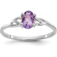 14K White Gold Oval Amethyst Birthstone Ring with Four-Prong Setting - 0.42 Carat Natural Gemstone by Oro Pregiato