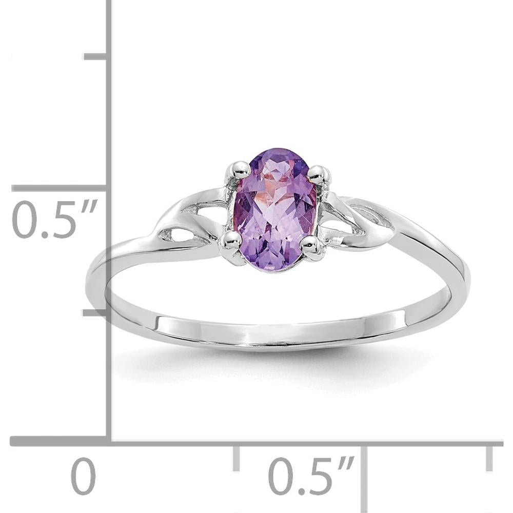 14K White Gold Oval Amethyst Birthstone Ring with Four-Prong Setting - 0.42 Carat Natural Gemstone by Oro Pregiato