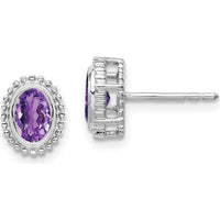 14K White Gold Oval Amethyst Post Earrings - 0.45 Carat Total Amethyst Weight by Monteluci Fine Jewelry