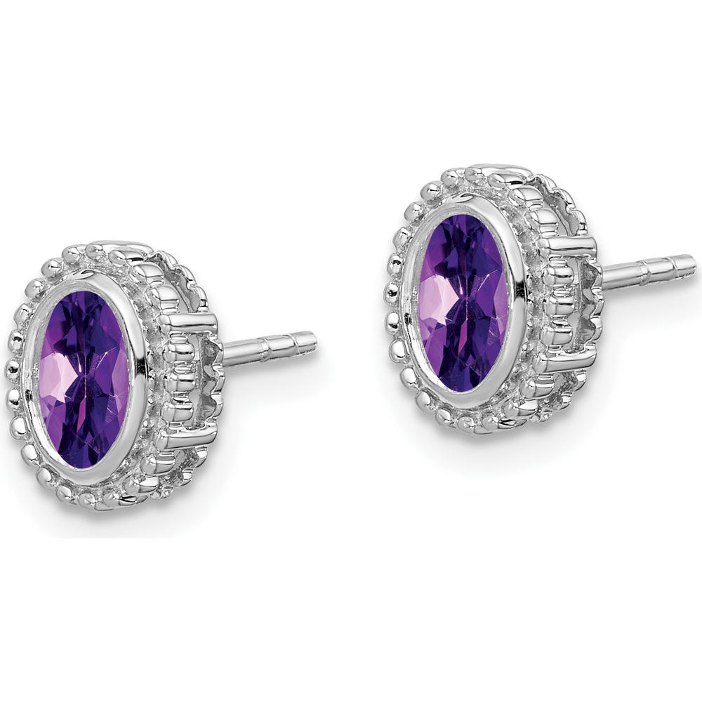 14K White Gold Oval Amethyst Post Earrings - 0.45 Carat Total Amethyst Weight by Monteluci Fine Jewelry