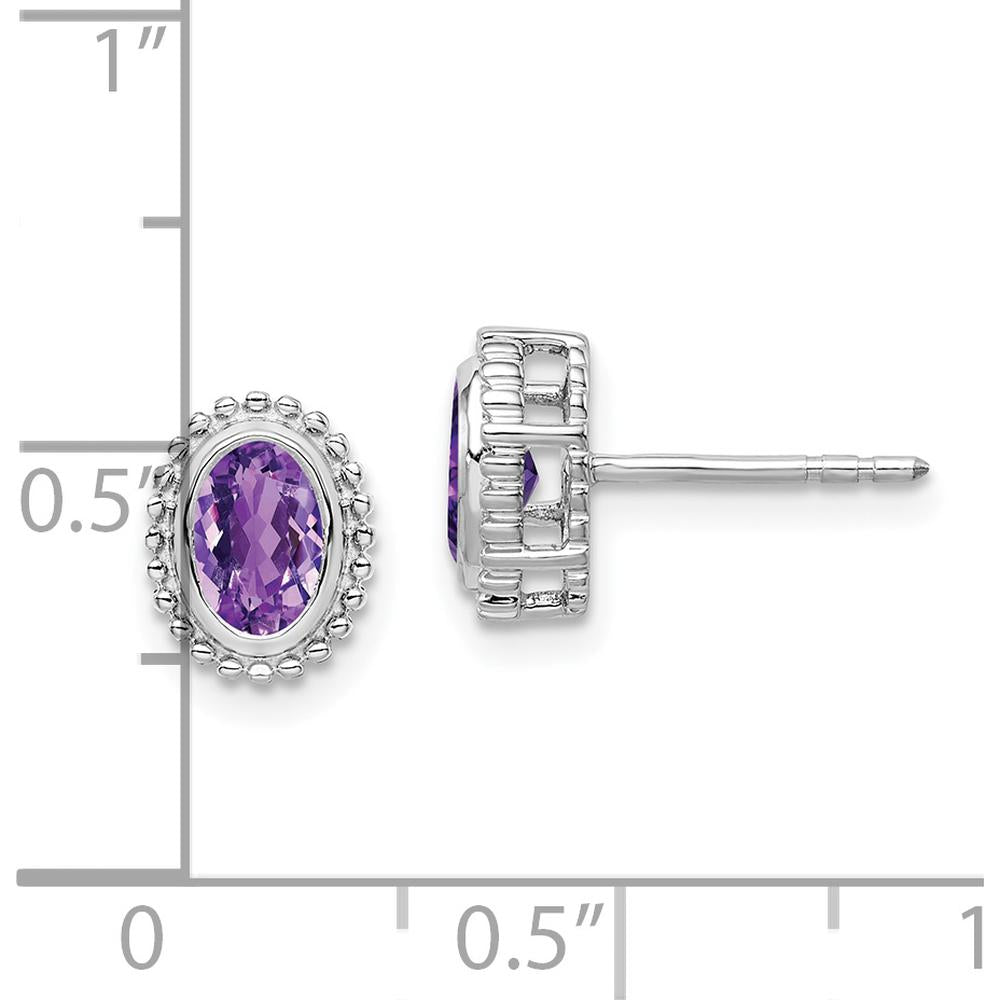 14K White Gold Oval Amethyst Post Earrings - 0.45 Carat Total Amethyst Weight by Monteluci Fine Jewelry