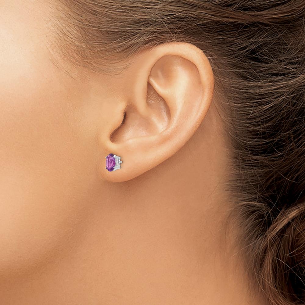 14K White Gold Oval Amethyst Stud Earrings - 0.75 Carat Total Amethyst Weight by Monteluci Fine Jewelry