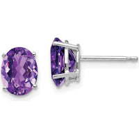 14K White Gold Oval Amethyst Stud Earrings - 1.05 Carat Total Amethyst Weight by Monteluci Fine Jewelry