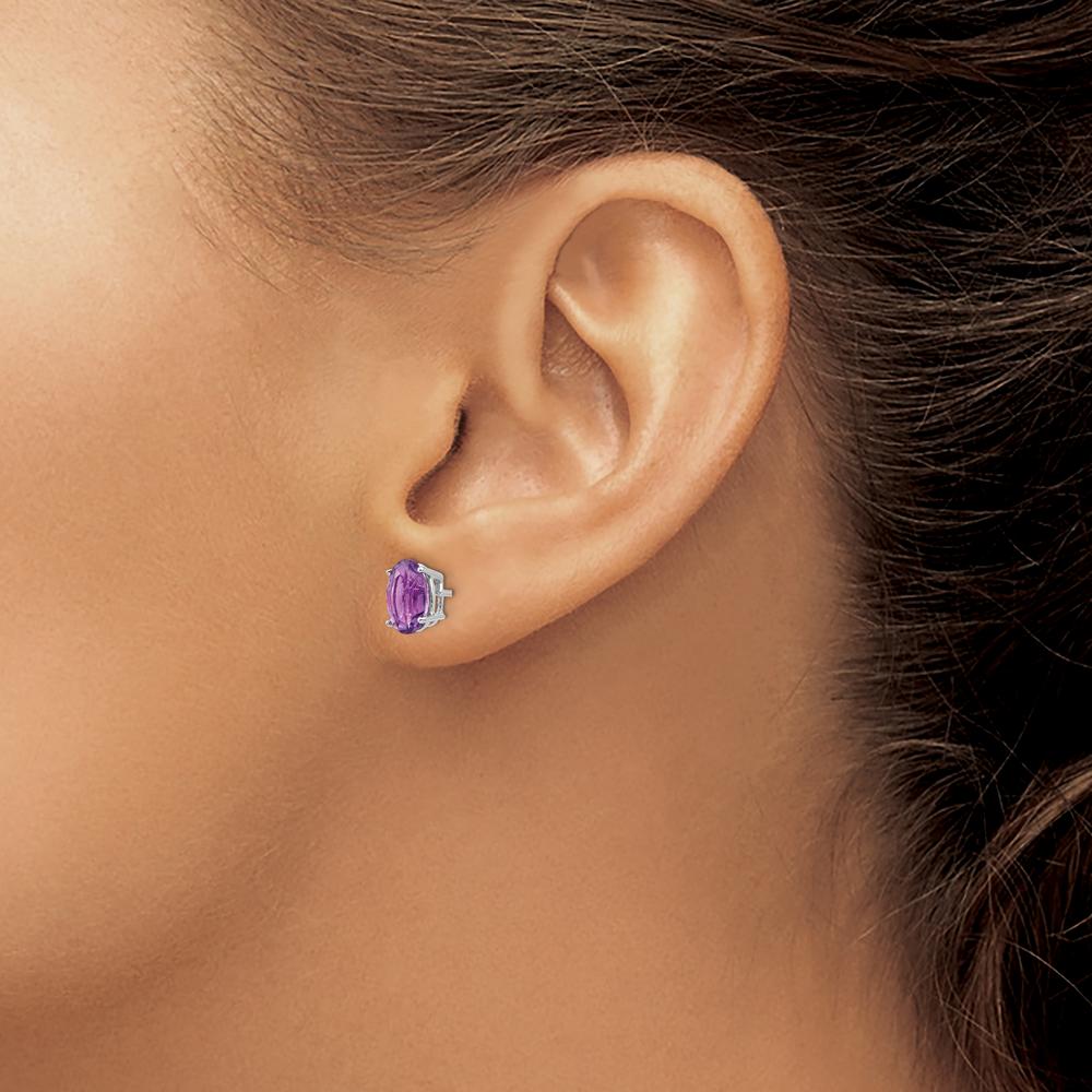 14K White Gold Oval Amethyst Stud Earrings - 1.05 Carat Total Amethyst Weight by Monteluci Fine Jewelry
