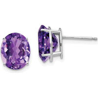 14K White Gold Oval Amethyst Stud Earrings - 2.15 Carat Total Amethyst Weight by Monteluci Fine Jewelry