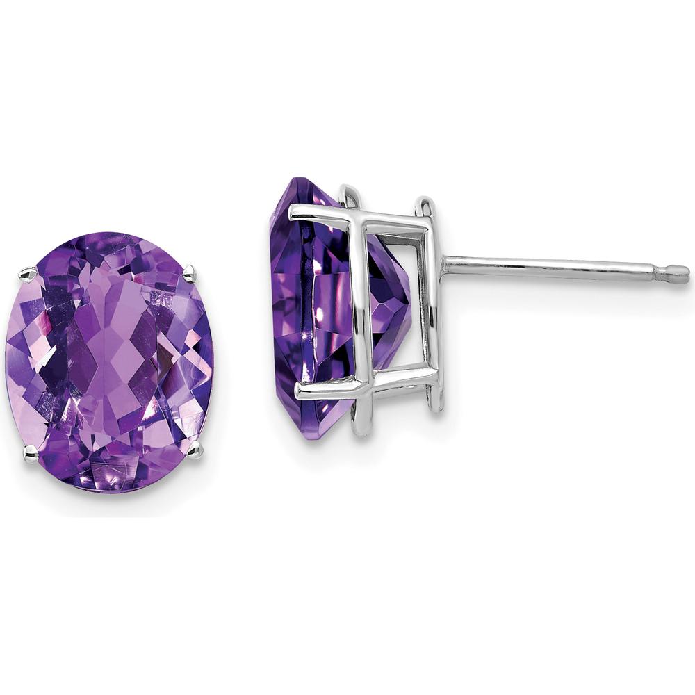 14K White Gold Oval Amethyst Stud Earrings - 2.15 Carat Total Amethyst Weight by Monteluci Fine Jewelry