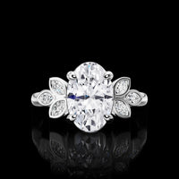 14K White Gold Oval & Marquise Lab Diamond Floral Ring - 1.72 Carats Total Diamond Weight, Featuring 1.52 Carats Center D VS2 Oval and Six Marquise Accents - Covaloro Fine Jewelry