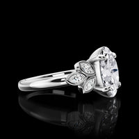 14K White Gold Oval & Marquise Lab Diamond Floral Ring - 1.72 Carats Total Diamond Weight, Featuring 1.52 Carats Center D VS2 Oval and Six Marquise Accents - Covaloro Fine Jewelry