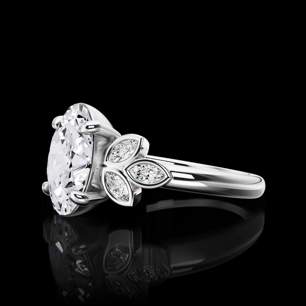 14K White Gold Oval & Marquise Lab Diamond Floral Ring - 1.72 Carats Total Diamond Weight, Featuring 1.52 Carats Center D VS2 Oval and Six Marquise Accents - Covaloro Fine Jewelry