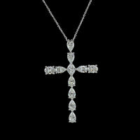 14K White Gold Oval and Pear Shaped Lab Diamond Cross Pendant - 4.18 Carat Total Diamond Weight - Covaloro Fine Jewelry