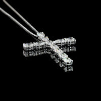 14K White Gold Oval and Pear Shaped Lab Diamond Cross Pendant - 4.18 Carat Total Diamond Weight - Covaloro Fine Jewelry