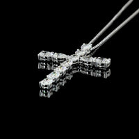 14K White Gold Oval and Pear Shaped Lab Diamond Cross Pendant - 4.18 Carat Total Diamond Weight - Covaloro Fine Jewelry