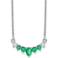 14K White Gold Oval and Round Emerald and Diamond Necklace - 0.225 Carat Emerald & 0.07 Carat Total Diamond Weight by Lumare Gioia