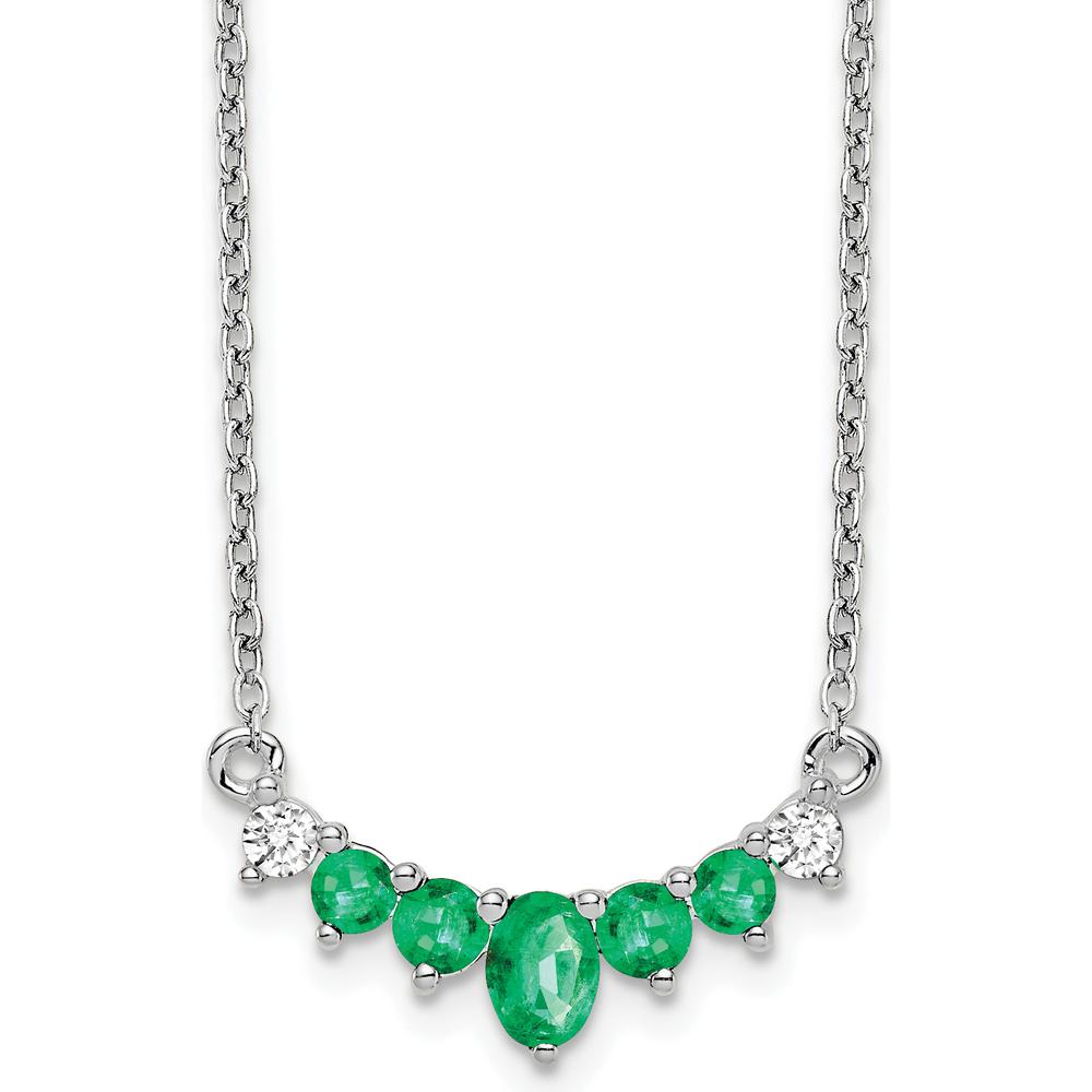 14K White Gold Oval and Round Emerald and Diamond Necklace - 0.225 Carat Emerald & 0.07 Carat Total Diamond Weight by Lumare Gioia