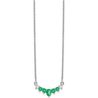 14K White Gold Oval and Round Emerald and Diamond Necklace - 0.225 Carat Emerald & 0.07 Carat Total Diamond Weight by Lumare Gioia