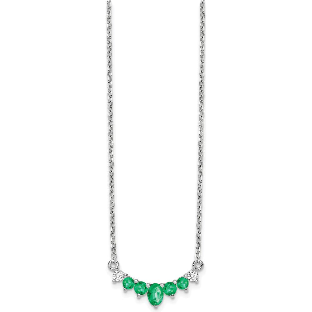 14K White Gold Oval and Round Emerald and Diamond Necklace - 0.225 Carat Emerald & 0.07 Carat Total Diamond Weight by Lumare Gioia