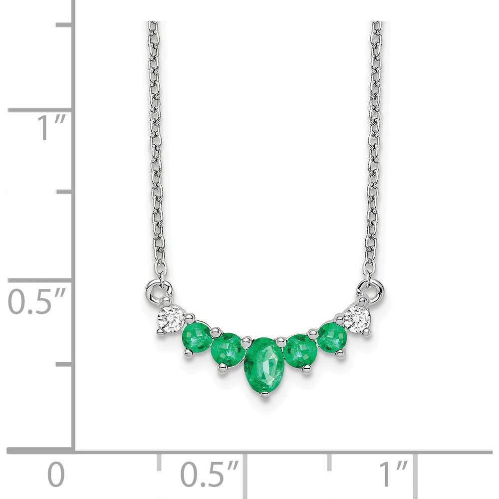 14K White Gold Oval and Round Emerald and Diamond Necklace - 0.225 Carat Emerald & 0.07 Carat Total Diamond Weight by Lumare Gioia