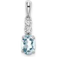 14K White Gold Oval Aquamarine and Diamond Pendant - 0.75 Carat Aquamarine, 0.065 Carat Diamond by Oro Pregiato