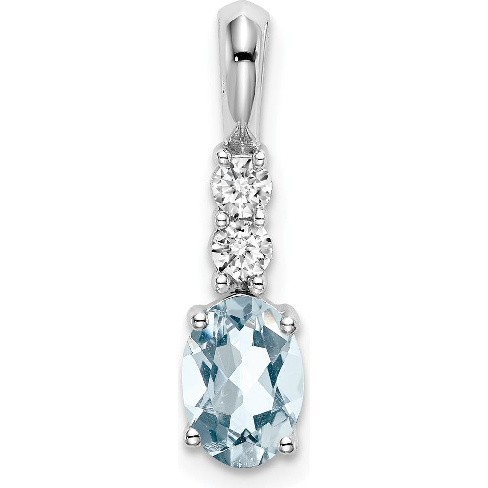 14K White Gold Oval Aquamarine and Diamond Pendant - 0.75 Carat Aquamarine, 0.065 Carat Diamond by Oro Pregiato