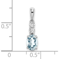 14K White Gold Oval Aquamarine and Diamond Pendant - 0.75 Carat Aquamarine, 0.065 Carat Diamond by Oro Pregiato
