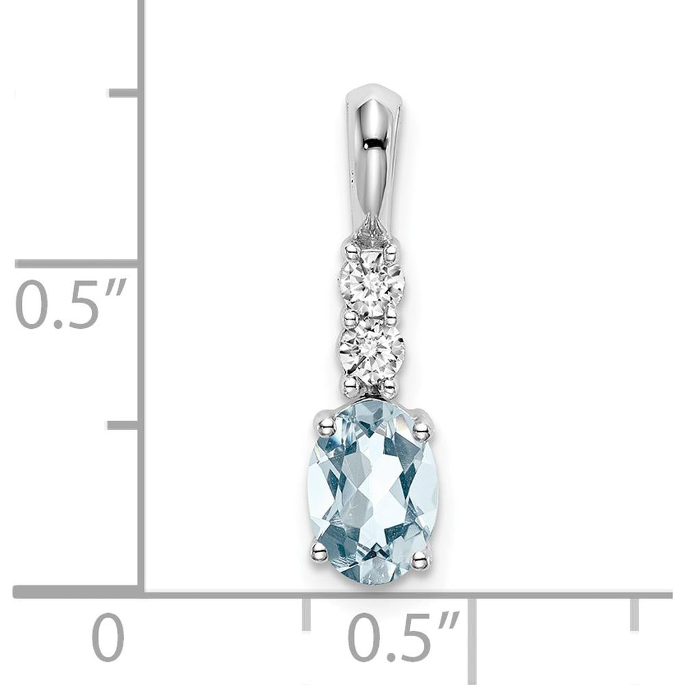14K White Gold Oval Aquamarine and Diamond Pendant - 0.75 Carat Aquamarine, 0.065 Carat Diamond by Oro Pregiato
